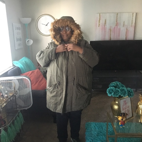 Women's Plus Parka with Faux Fur Hood- Ava & Viv - Picture 2 of 6